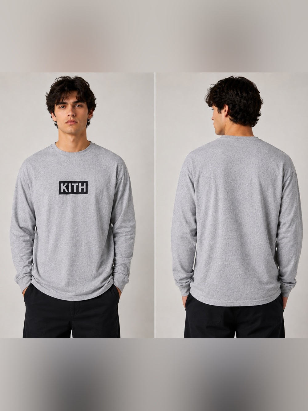 Kith Men's Gray Box Logo Long Sleeve Classic Tee Shirt Excellent L Large - Picture 2 of 9